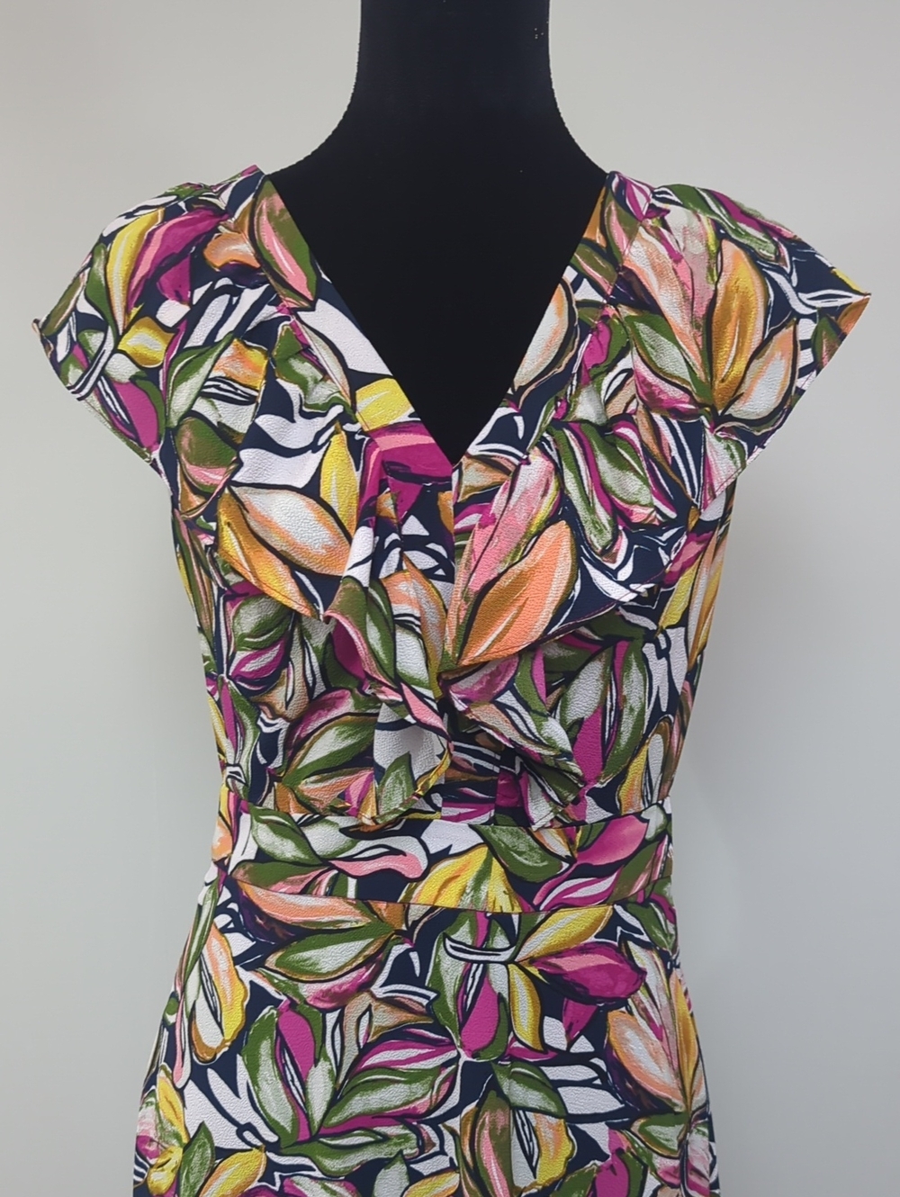 London Times Floral Midi Dress in Pink, Yellow, Green and Cream